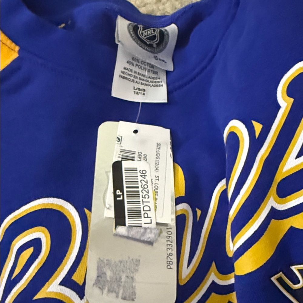 NHL ST.LOUIS BLUES Sweater L(12/14)Blue and Yellow Raw Hem NWT - Picture 3 of 8